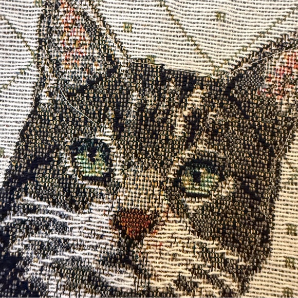 Upcycled Vintage Cat Tapestry Sweatshirt Cottagecore Cream Crewneck Size Large - Picture 3 of 5